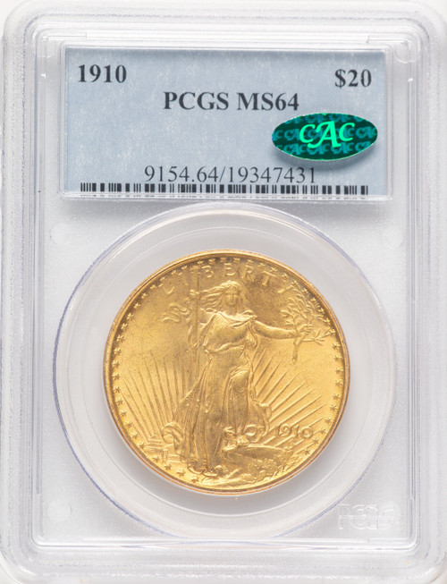 1910 $20 CAC Saint-Gaudens Double Eagle PCGS MS64