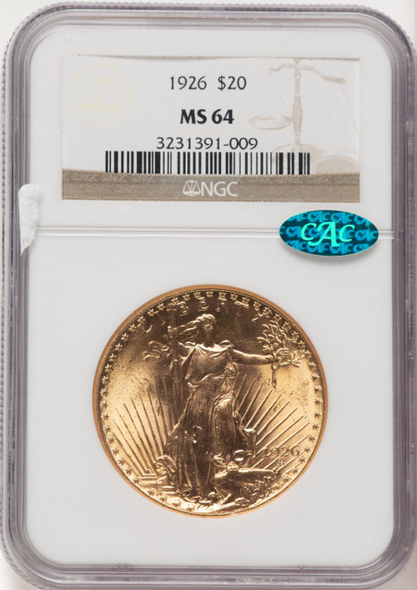 1926 $20 CAC Saint-Gaudens Double Eagle NGC MS64