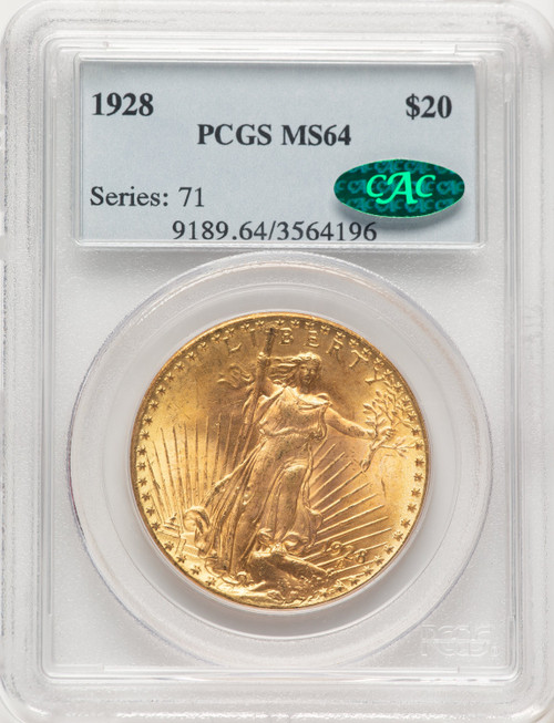 1928 $20 CAC Saint-Gaudens Double Eagle PCGS MS64