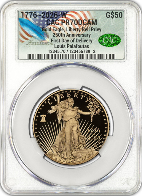 2026-W 1 oz Proof Gold Eagle 250 Liberty Bell FDD CAC PR70 (1776-2026)