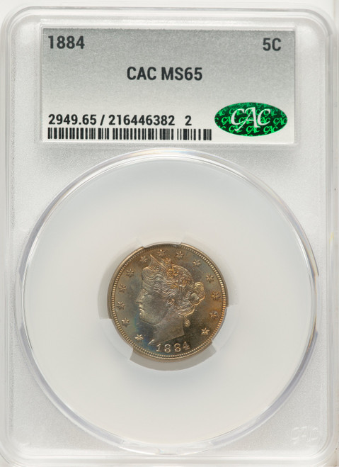 1884 5C Liberty Nickel CACG MS65