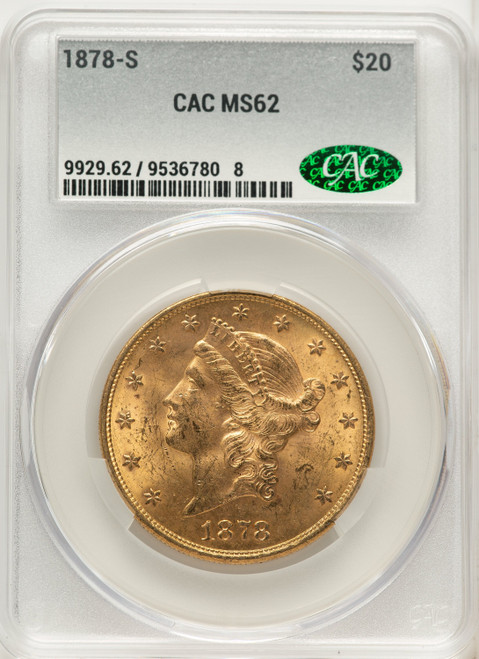 1878-S $20 Liberty Double Eagle CACG MS62