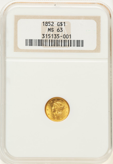 1852 G$1 Gold Dollar NGC MS63
