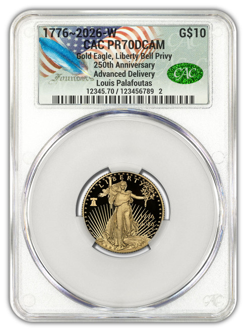 2026-W 1/4 oz Proof Gold Eagle 250 Liberty Bell AD CAC PR70 (1776-2026)