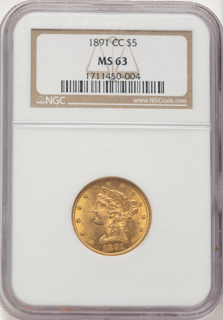 1891-CC $5 Liberty Half Eagle NGC MS63