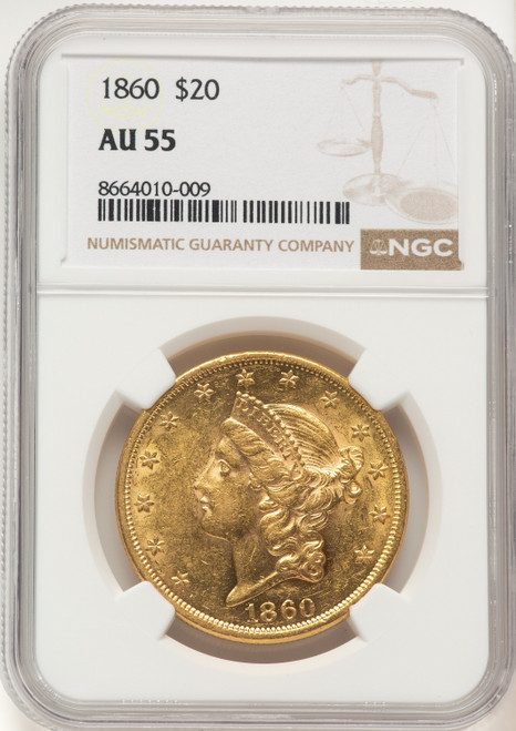 1860 $20 Liberty Double Eagle NGC AU55