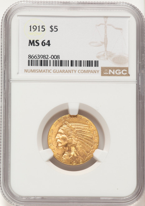 1915 $5 Indian Half Eagle NGC MS64