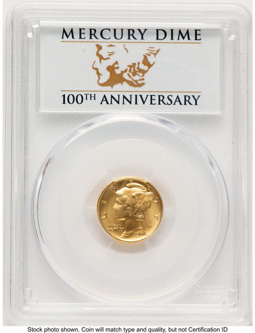 2016-W 10C Mercury Dime 100th Anniversary Gold Centennial FS 100th Anniversary PCGS MS70