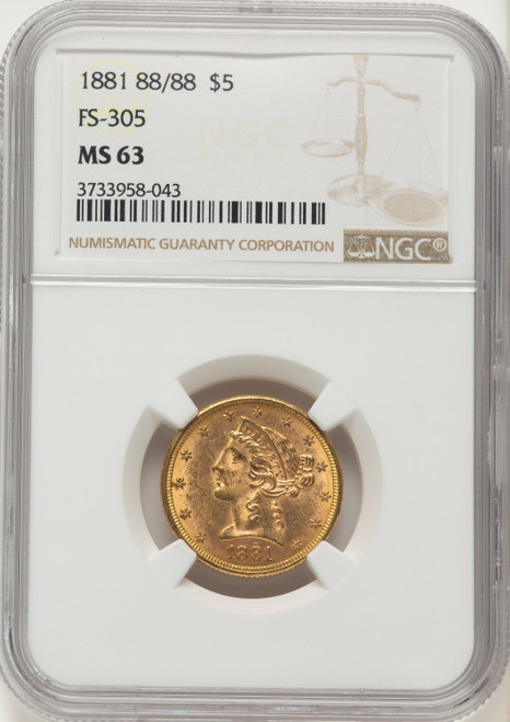 1881 $5 RPD FS-305 Liberty Half Eagle NGC MS63
