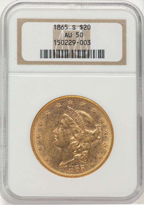 1865-S $20 Liberty Double Eagle NGC AU50
