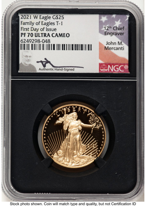 2021-W Type 1 Proof Gold Eagle 1/2 oz FDI John NGC PF70 Mercanti