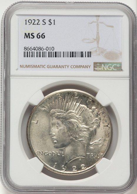 1922-S Peace Dollar NGC MS66