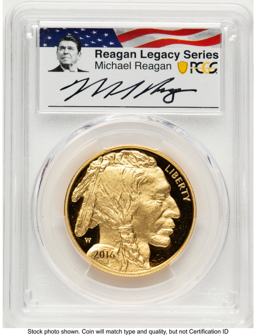 2016-W Proof Gold Buffalo 1 oz Reagan Legacy Series Michael Reagan Picture PCGS PR70