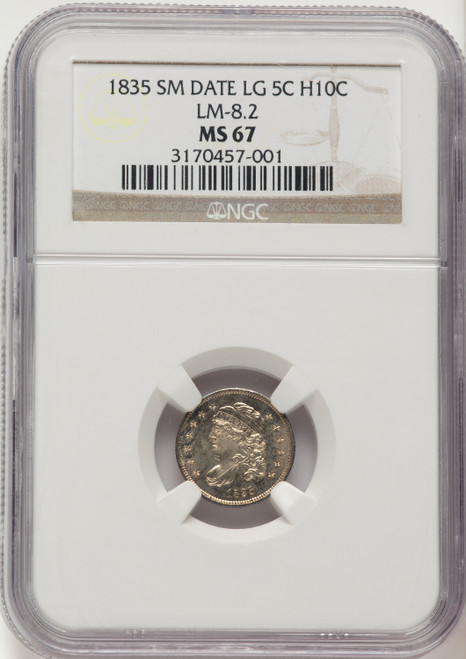 1835 H10C LM-8.2 Bust Half Dime NGC MS67
