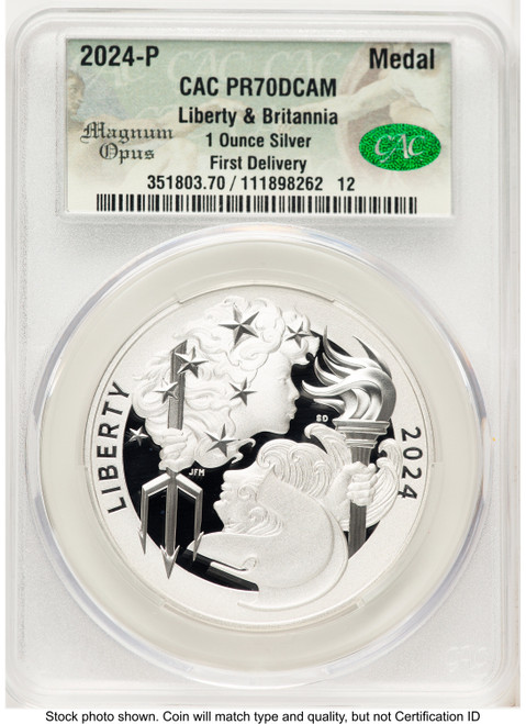 2024-P Proof Silver Medal Liberty & Britannia 1 oz First Delivery Magnum Opus CACG PR70