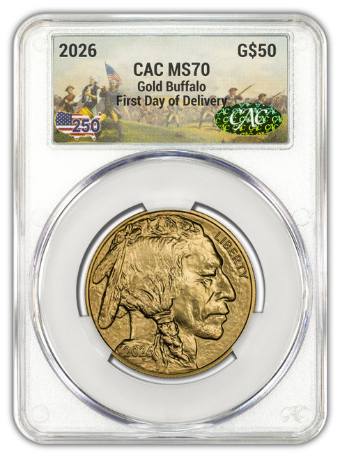 2026 1 oz Gold Buffalo FDD CAC MS70 America 250 Label | LCR Coin