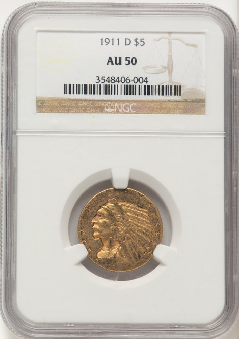1911-D $5 Indian Half Eagle NGC AU50