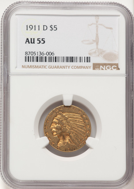 1911-D $5 Indian Half Eagle NGC AU55