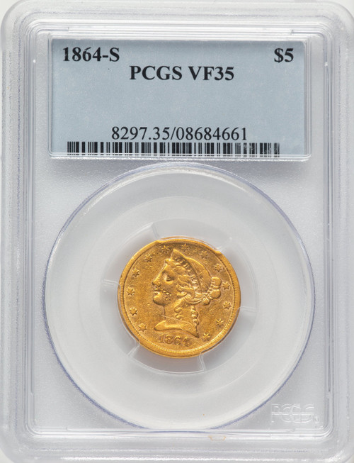 1864-S $5 Liberty Half Eagle PCGS VF35