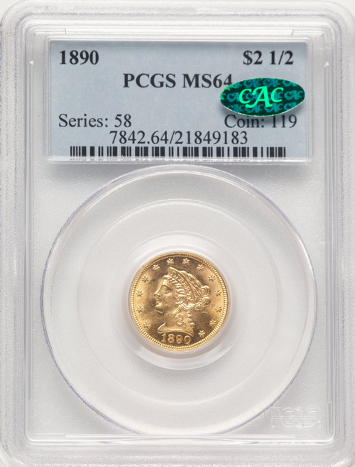 1890 $2.50 CAC Liberty Quarter Eagle PCGS MS64