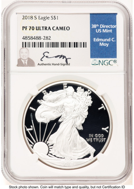 2018-S Proof Silver Eagle 1 oz NGC PF70 Ed Moy