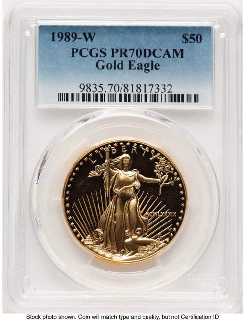1989-W Proof Gold Eagle 1 oz Blue Gradient PCGS PR70