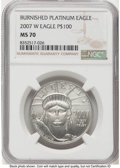 2007-W Burnished Platinum Eagle 1 oz Brown Label NGC MS70
