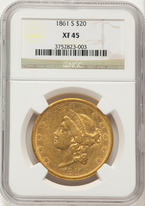 1861-S $20 Liberty Double Eagle NGC XF45