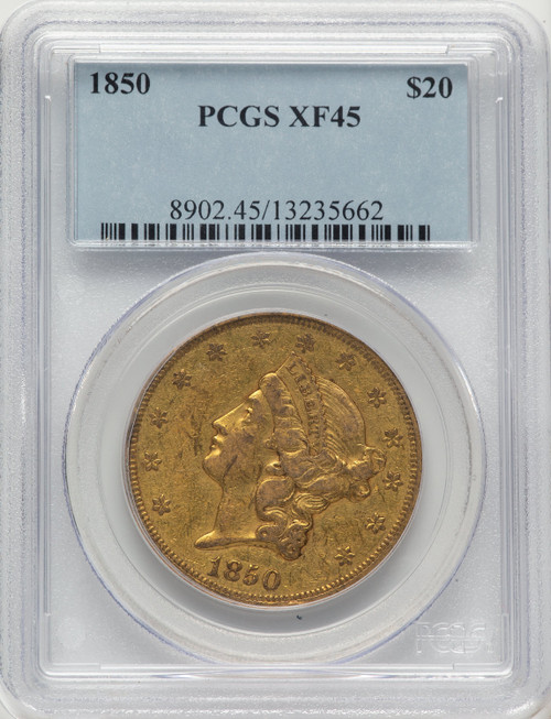 1850 $20 Blue Gradient Liberty Double Eagle PCGS XF45