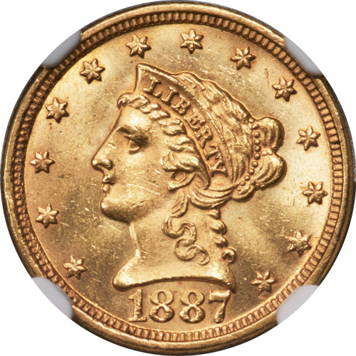 1887 $2.50 Liberty Quarter Eagle NGC MS65