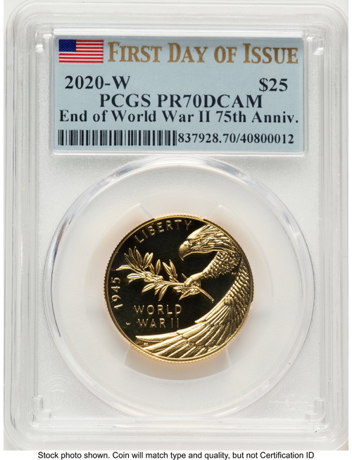 2020-W 1/2 oz Proof Gold End of World War II 75th Anniversary FDI Flag Modern Issues PCGS MS70