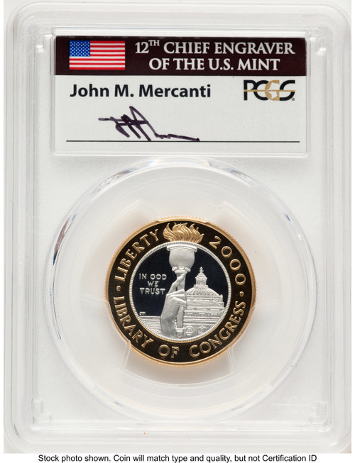 2000-W $10 Library of Congress Bi-Metallic Gold 0.2509 oz and Platinum 0.2509 oz John Proof Commemorative Gold PCGS PR70 Mercanti