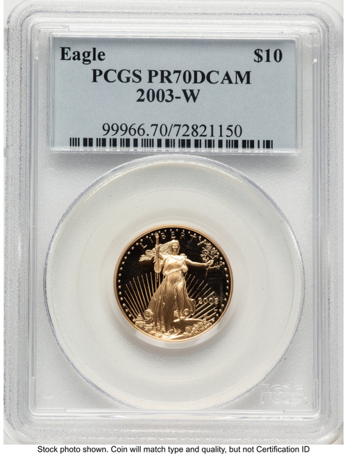2003-W Proof Gold Eagle 1/4 oz Blue Label PCGS PR70
