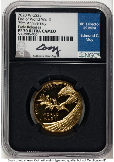 2020-W 1/2 oz Proof Gold End of World War II 75th Anniversary ER Modern Issues NGC MS70 Ed Moy
