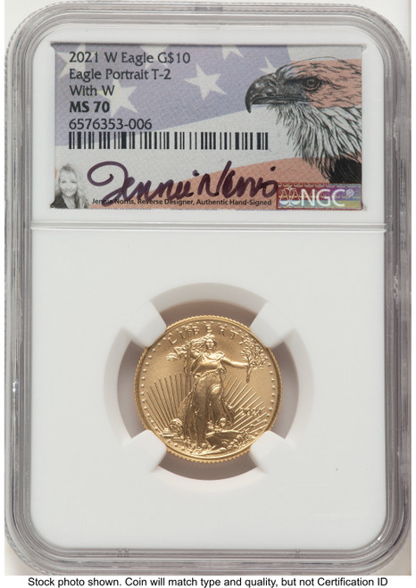 2021-W TY2 Gold Eagle 1/4 oz Unfinished Proof Dies Jennie Eagle Flag NGC PF70 Norris