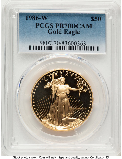 1986-W Proof Gold Eagle 1 oz Blue Gradient PCGS PR70