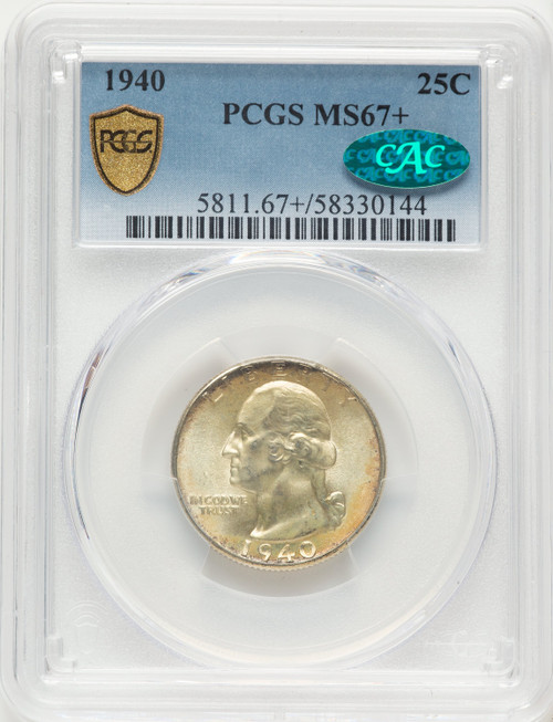 1940 25C CAC Washington Quarter PCGS MS67+