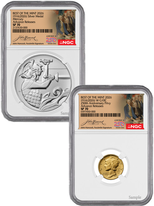2026-W (P) Mercury Gold Coin Silver Medal Set AR Hancock Label NGC SP70