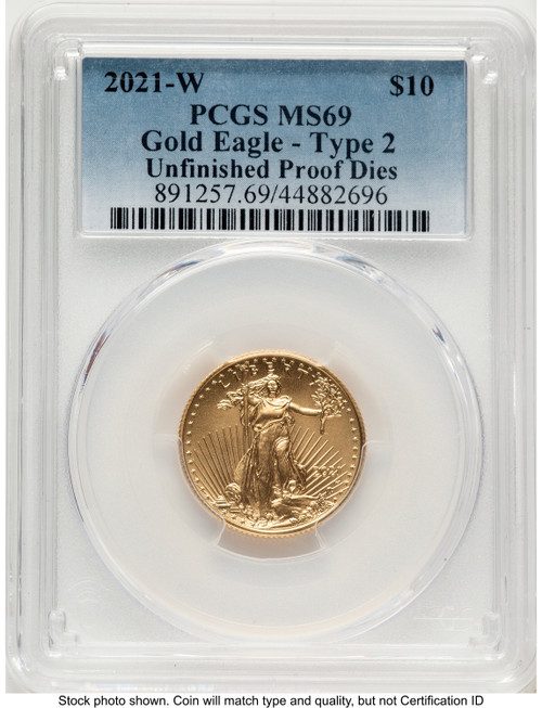 2021-W TY2 Gold Eagle 1/4 oz Unfinished Proof Dies Blue Gradient PCGS PR69