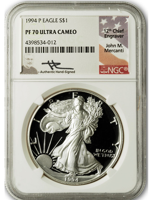 1994-P American Silver Eagle NGC PF70 Ultra Cameo John Mercanti Signed