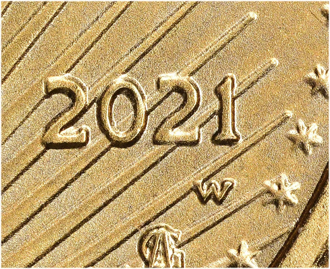 USA製　ゴールド 2021-W $10 Gold Eagle Type 2 Unfinished Error Proof Dies