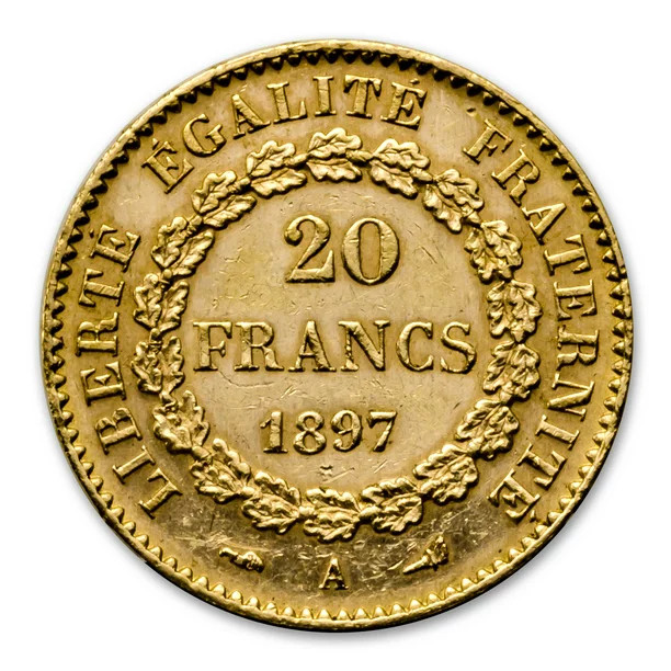 French Gold 20 Franc Lucky Angel 1871-1898 XF-AU | LCR Coin
