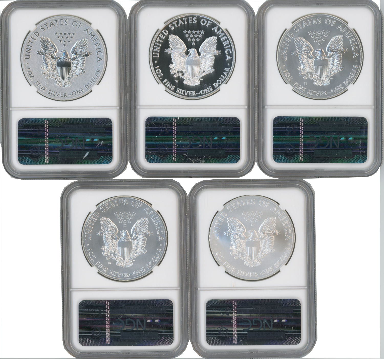 2011 Silver Eagle 25th Anniversary 5-pc Set NGC MS70/PF70 | LCR Coin