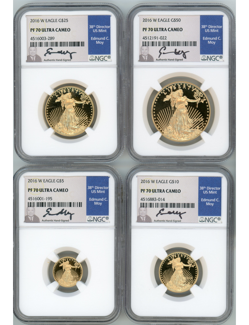 2016-W Gold Eagle Proof 4-Coin Year Set NGC PF70 Ed Moy Signed