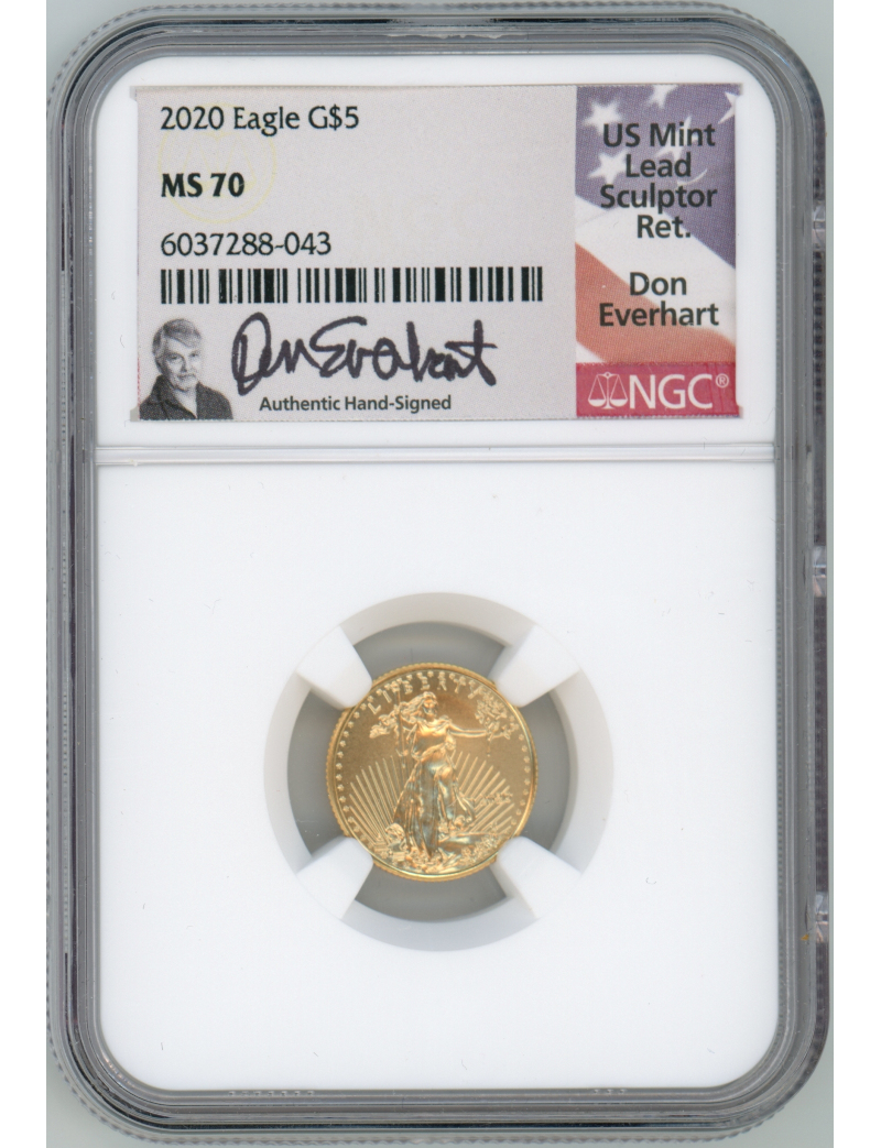 2020 $5 Tenth Ounce Gold Eagle NGC MS70 Don Everhart Signed | LCR Coin