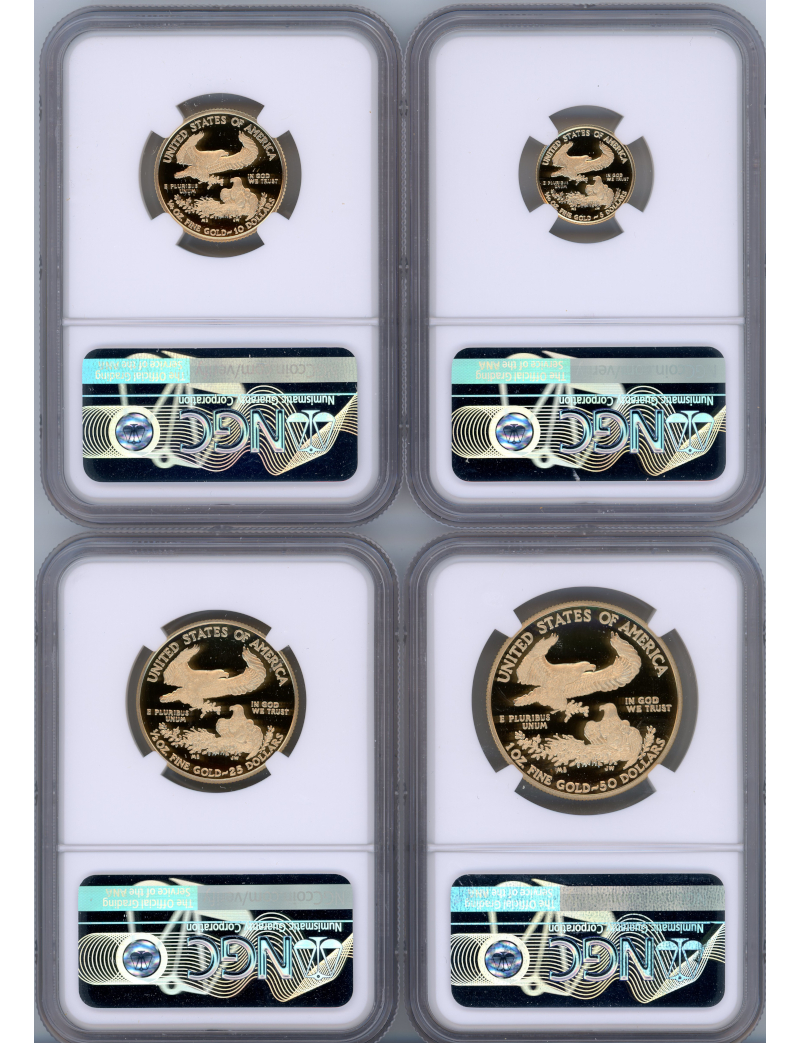 2021-W T-1 Gold Eagle Proof 4-Coin Year Set NGC PF70 Ed Moy Signed