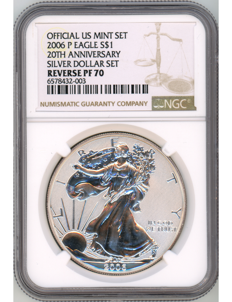 2006 P Silver Eagle 20th Anniversary Silver Dollar Set Reverse
