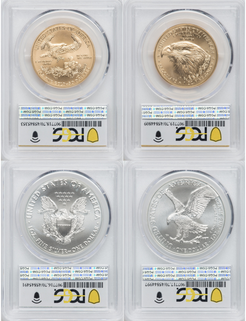 2021 4 Coin Set Gold Silver Eagles T1 T2 Dusk & Dawn 35th