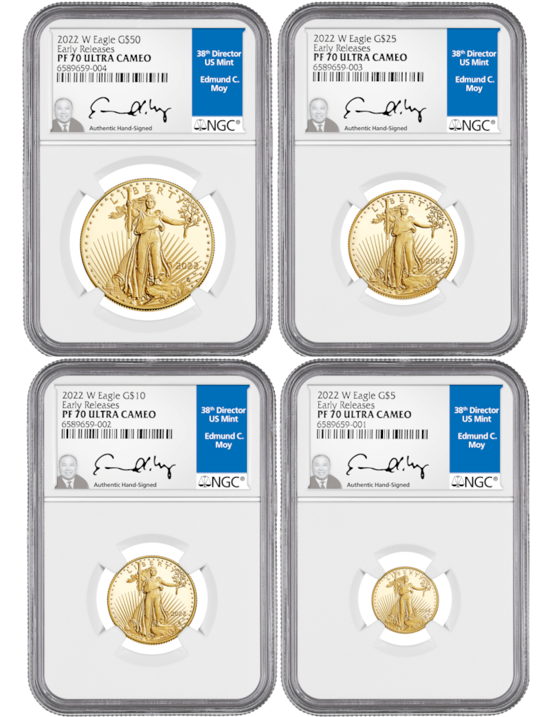 2022 W Gold Eagle 4-Coin Set ER NGC PF70 Ultra Cameo Ed Moy Signed