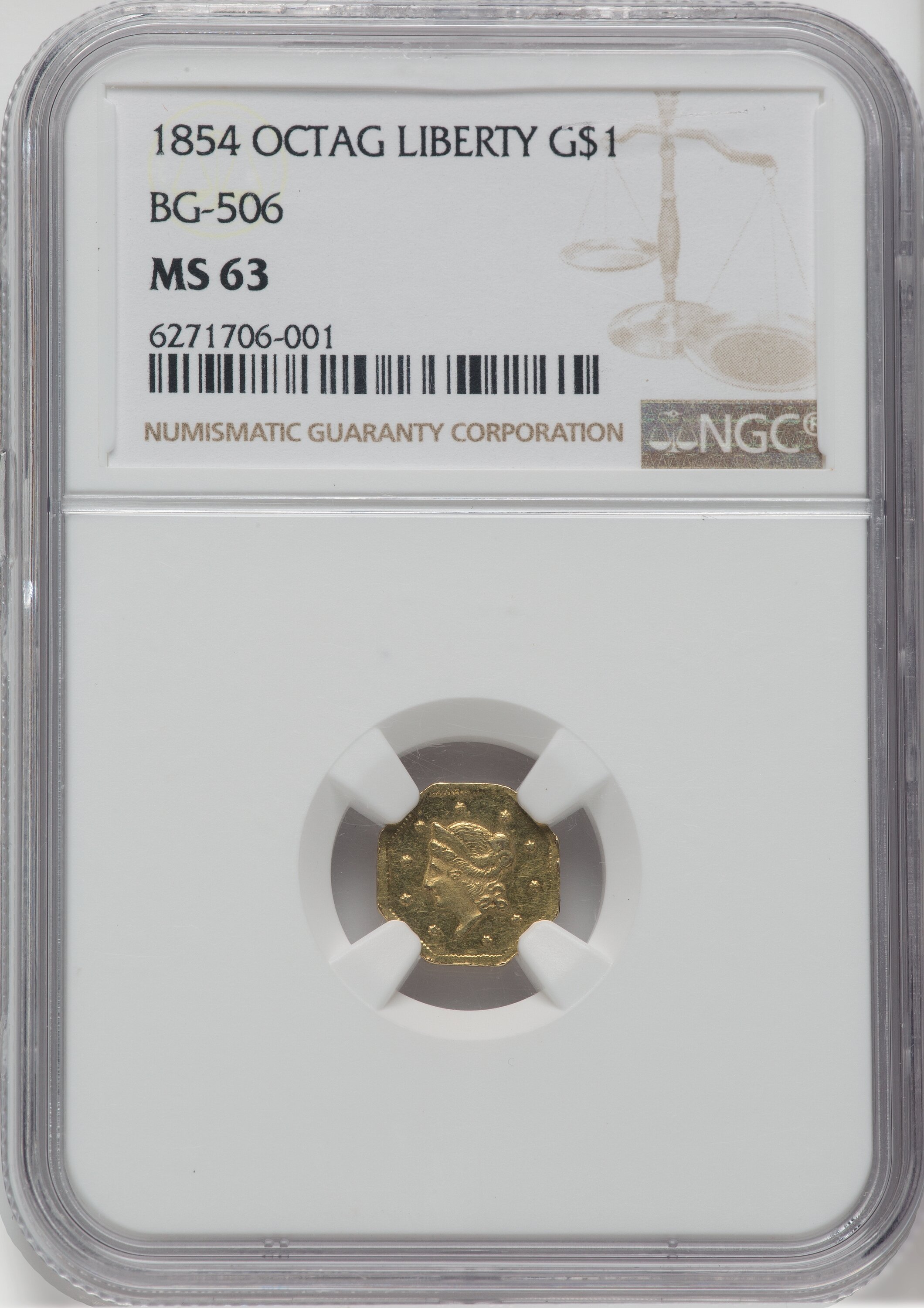 ◆ニチベイ◆アルミブラインド◆W1220×H1300◆O-2506BL6◆ 1854 Liberty Octagonal 1 Dollar BG-506 R.7 California Fractional